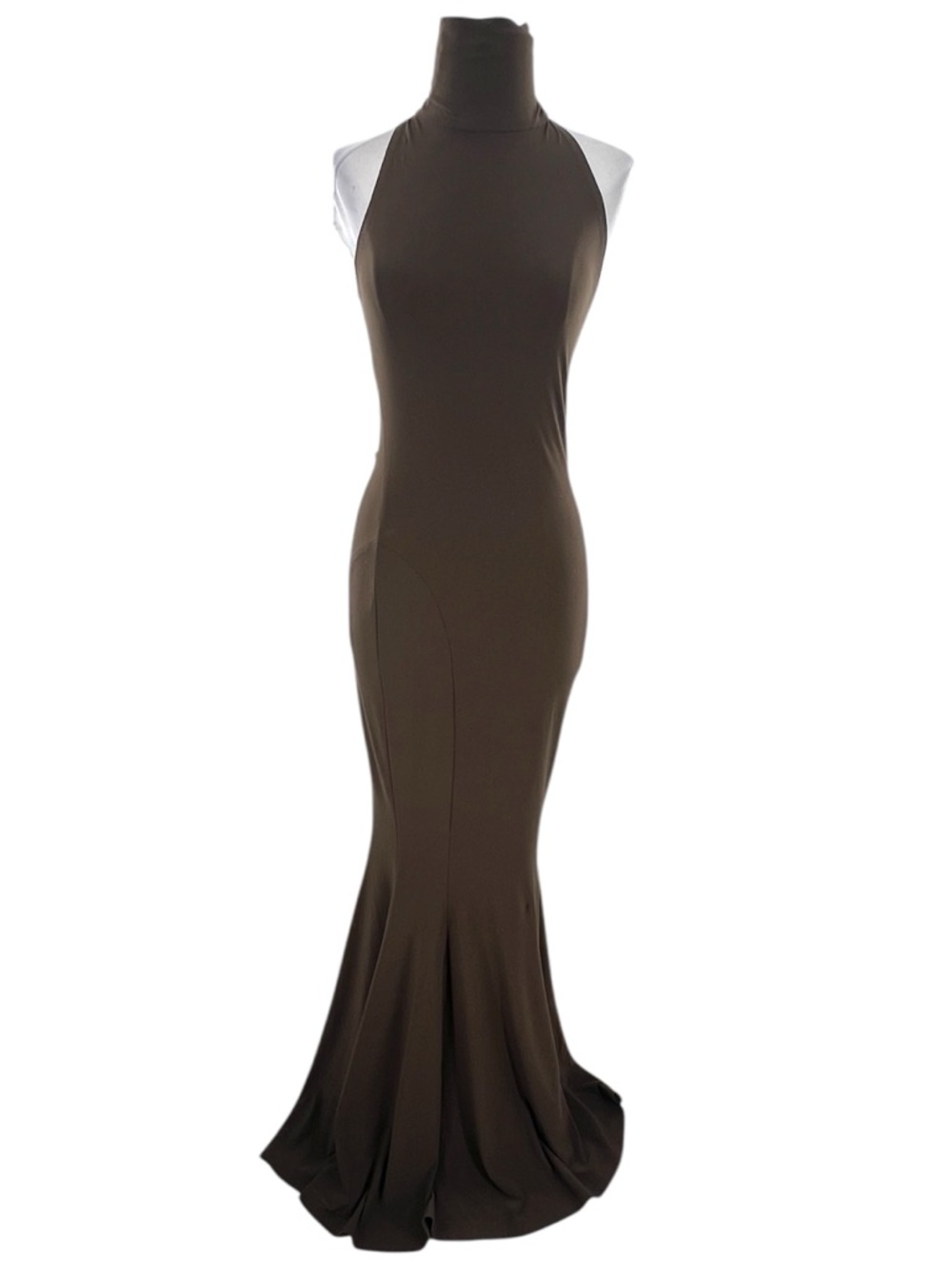 NORMA KAMALI Halter Turtle Fishtail
Gown 4-Way Stretch Chocolate brown sz XS - Picture 7 of 8